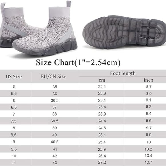 Women's Slippers Knitted Rhinestone Breathable Comfortable High Top Elastic Sock - Picture 6 of 6